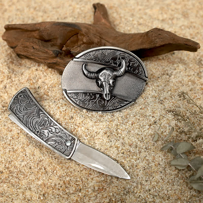 Animal Pattern DIY Hidden Folding Knife Leather Belt Buckles Bundle Set - Image 7