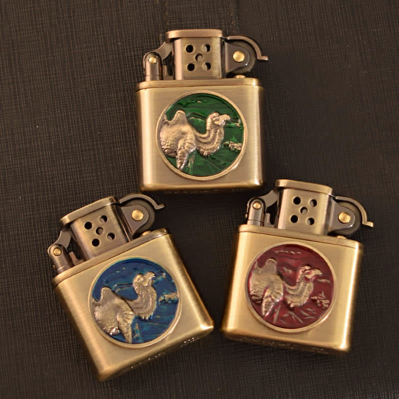 Antique Bronze Enameled Animal Pattern Refillable Kerosene Lighter - Image 4