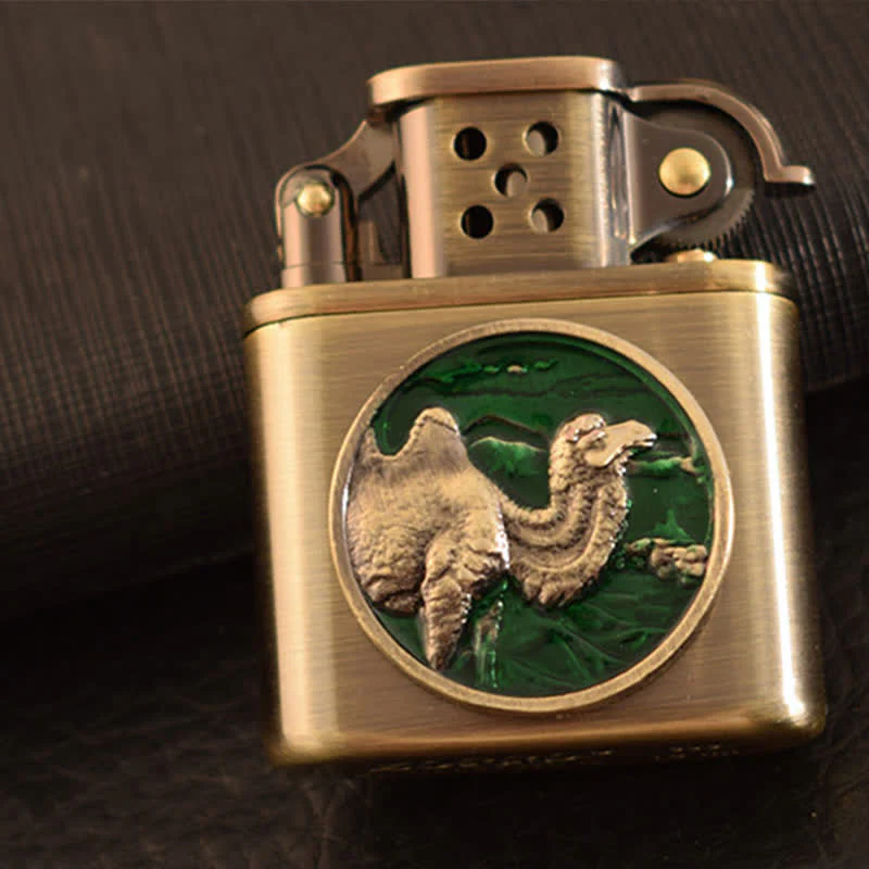 Antique Bronze Enameled Animal Pattern Refillable Kerosene Lighter - Image 6