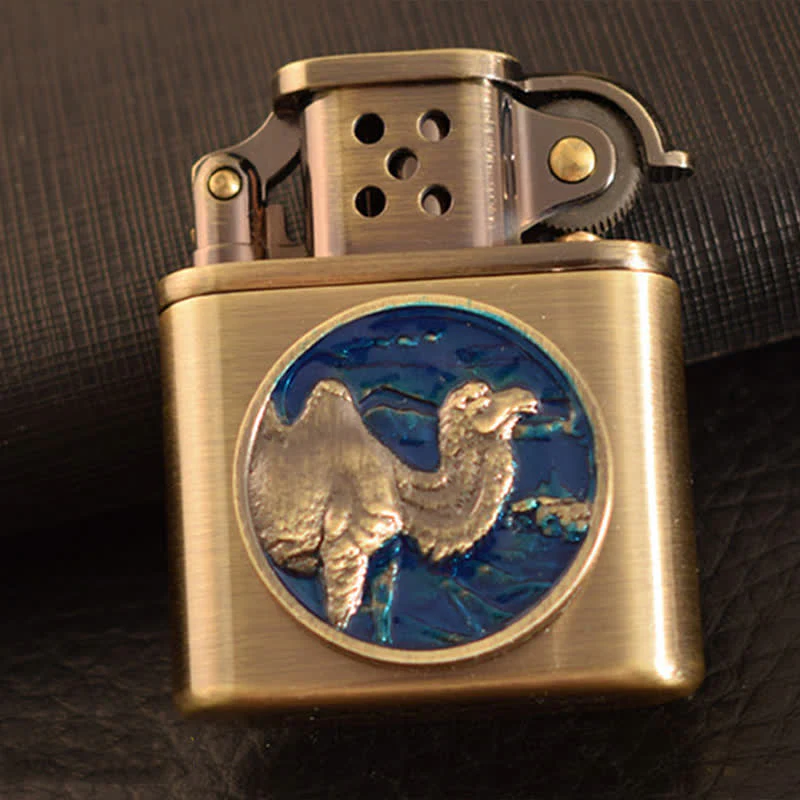 Antique Bronze Enameled Animal Pattern Refillable Kerosene Lighter - Image 8