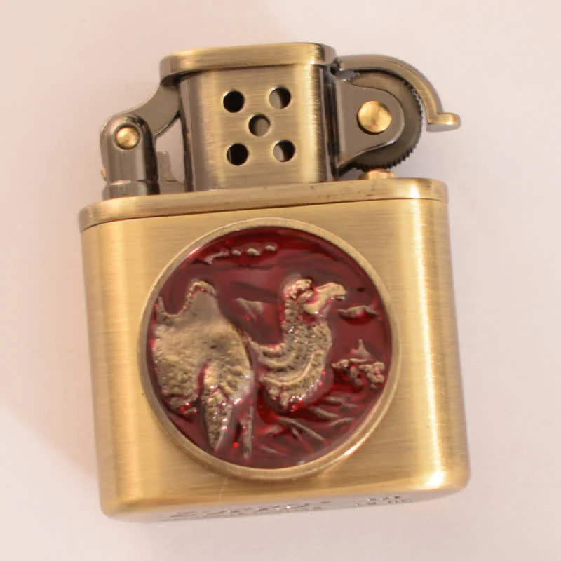 Antique Bronze Enameled Animal Pattern Refillable Kerosene Lighter - Image 9