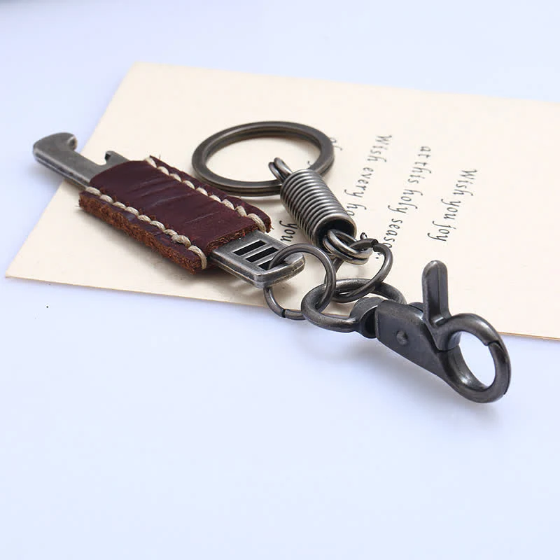 Antique Color Creative Opener Leather Keychain - Image 5