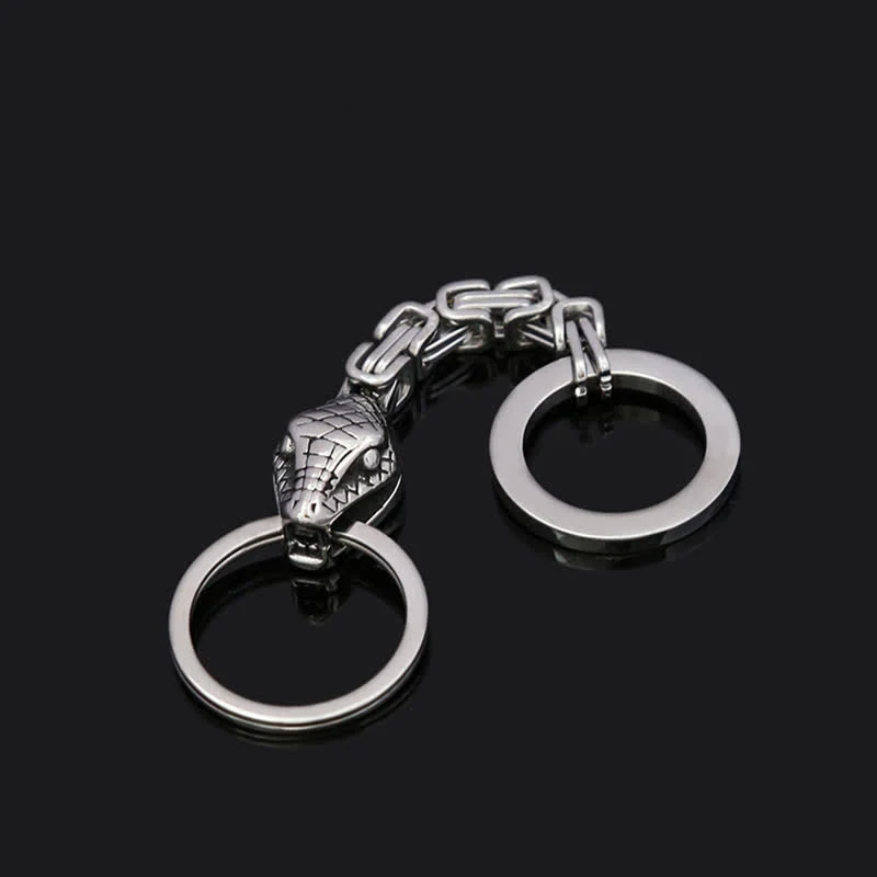 Antique Silver Nordic Viking Style Snake Keychain
