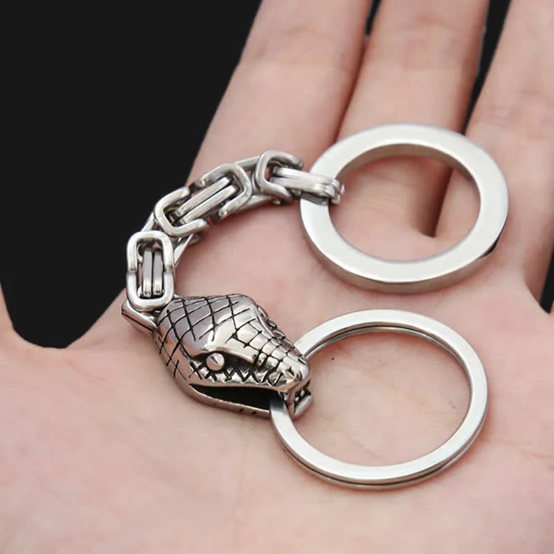 Antique Silver Nordic Viking Style Snake Keychain - Image 2