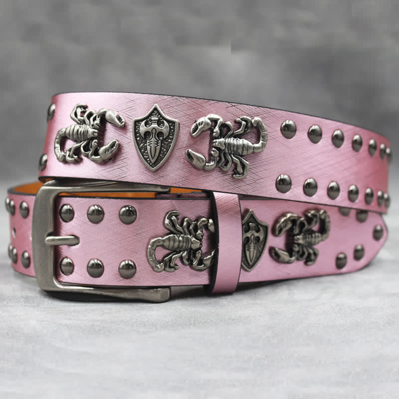Antique Silver Scorpion Rivet Black Snakeskin Print Leather Belt - Image 17