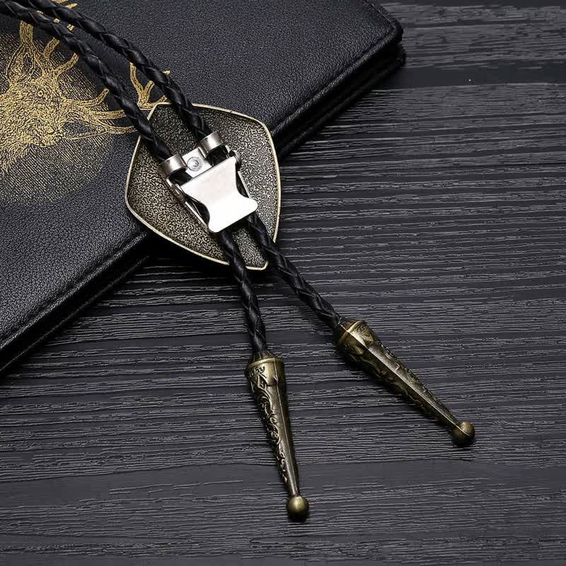 Antiqued Etching Cross Roman Shield Bolo Tie - Image 4