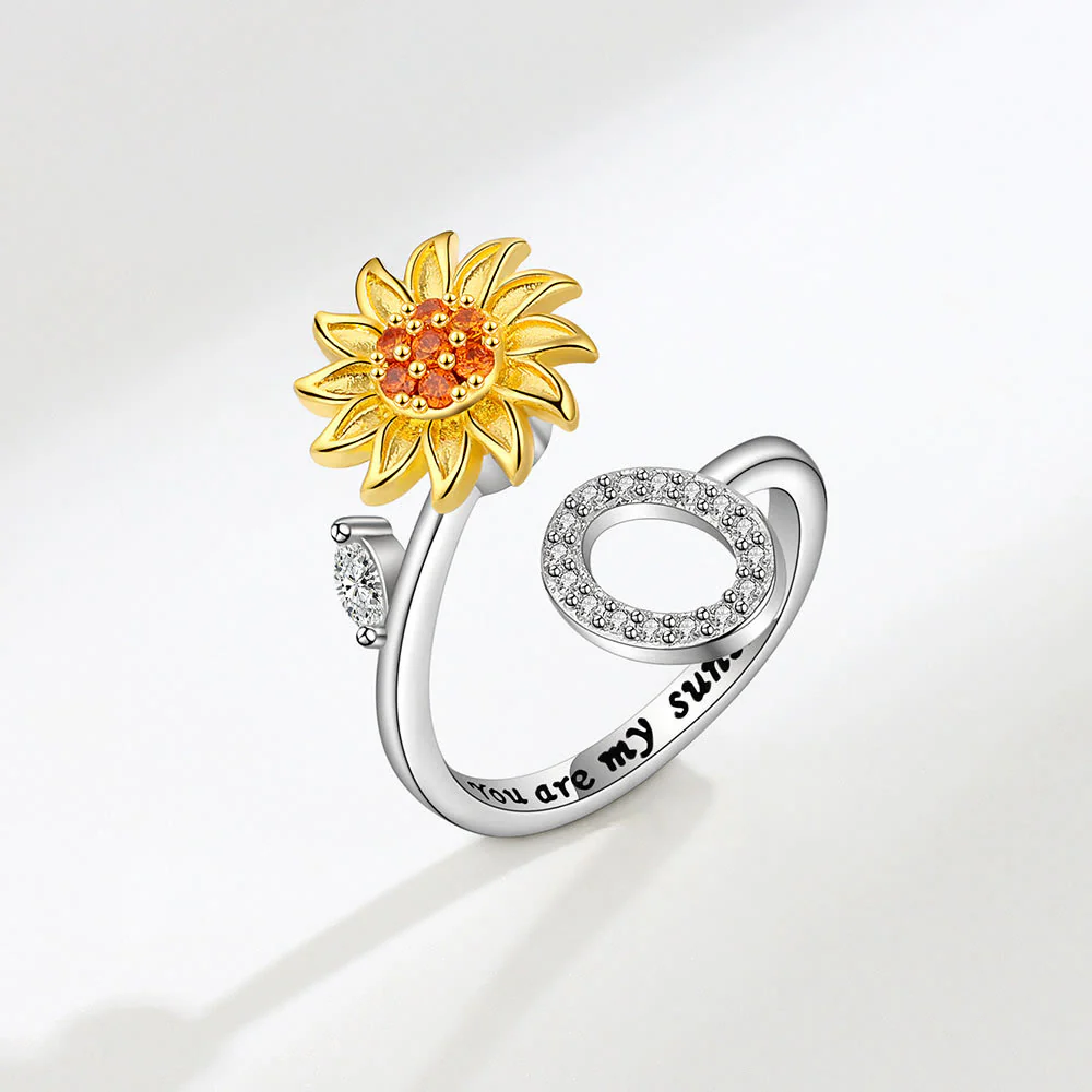 Anxiery Rotating Sunflower Initial Letter Adjustable Ring - Image 16