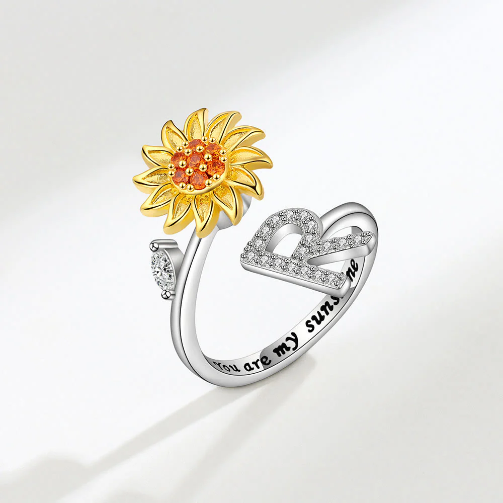Anxiery Rotating Sunflower Initial Letter Adjustable Ring - Image 19