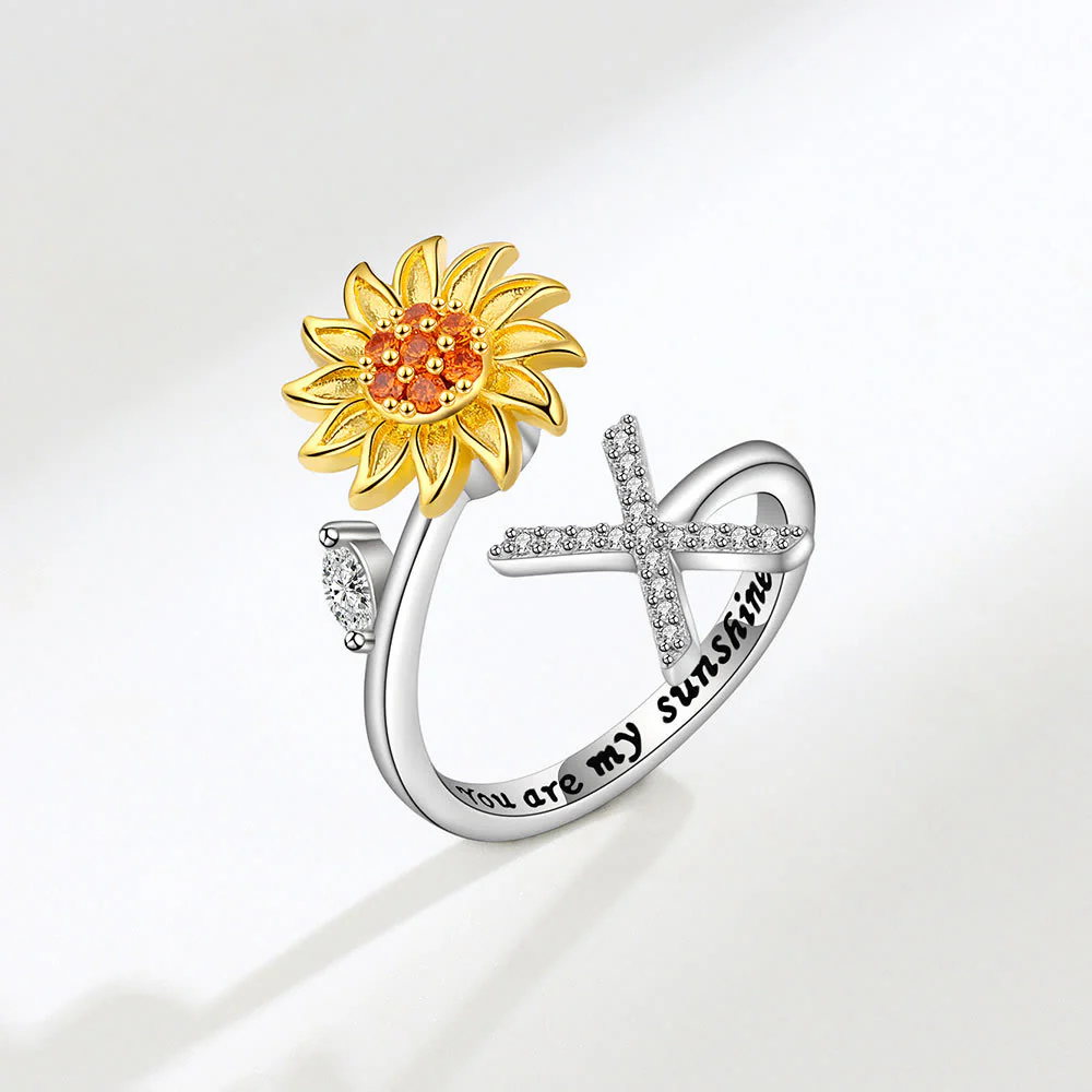 Anxiery Rotating Sunflower Initial Letter Adjustable Ring - Image 25