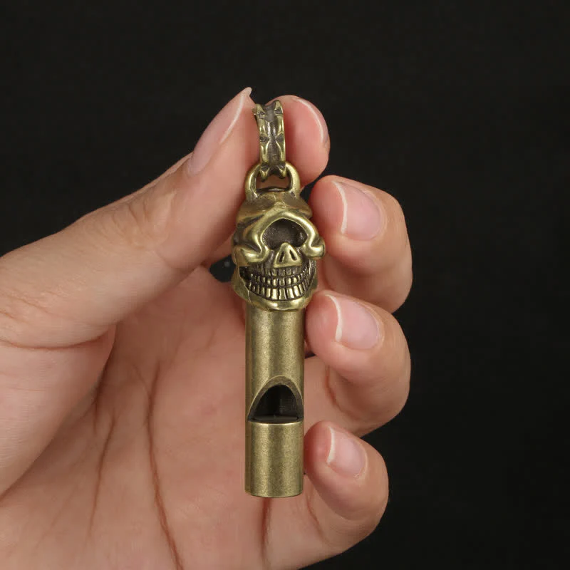 Archaize Brass Skull Head Whistle Keychain - Image 2