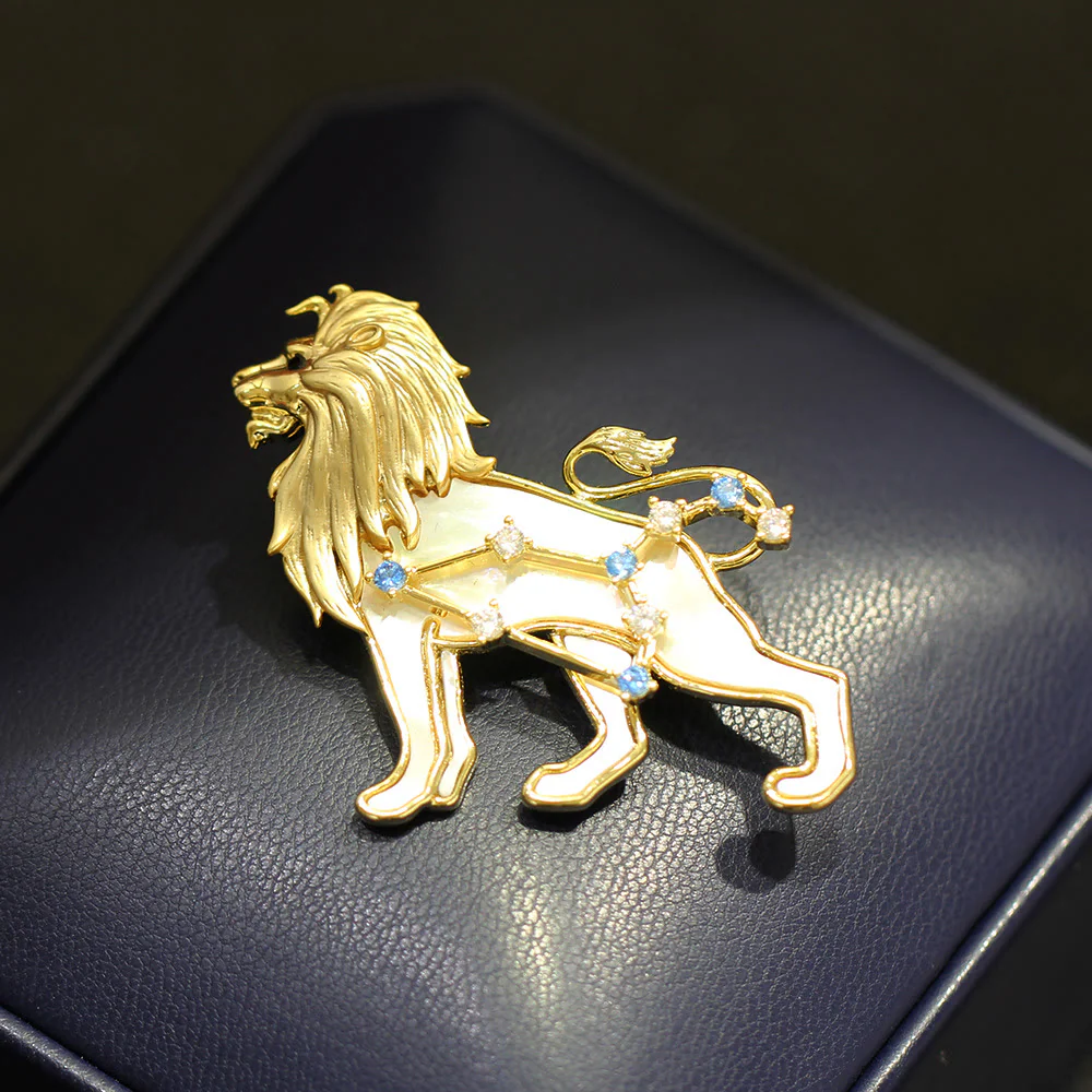 12 Constellation Mother-of-Pearl & Blue Crystal Gold Brooch - Image 10
