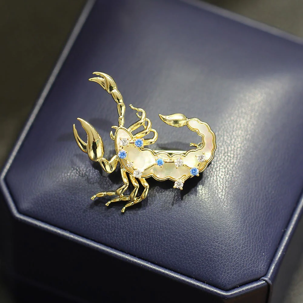 12 Constellation Mother-of-Pearl & Blue Crystal Gold Brooch - Image 16