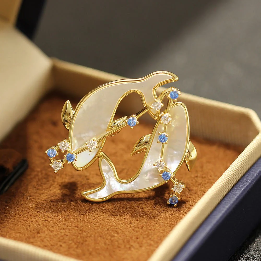 12 Constellation Mother-of-Pearl & Blue Crystal Gold Brooch - Image 22