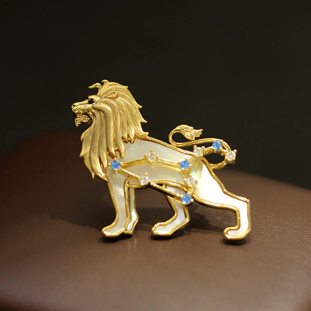 12 Constellation Mother-of-Pearl & Blue Crystal Gold Brooch - Image 9