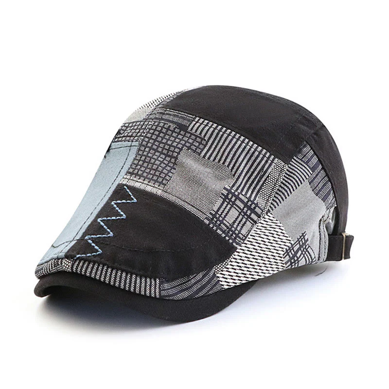 Artisanal Patchwork Multi-Texture Zigzag-Stitched Newsboy Beret Hat - Image 2