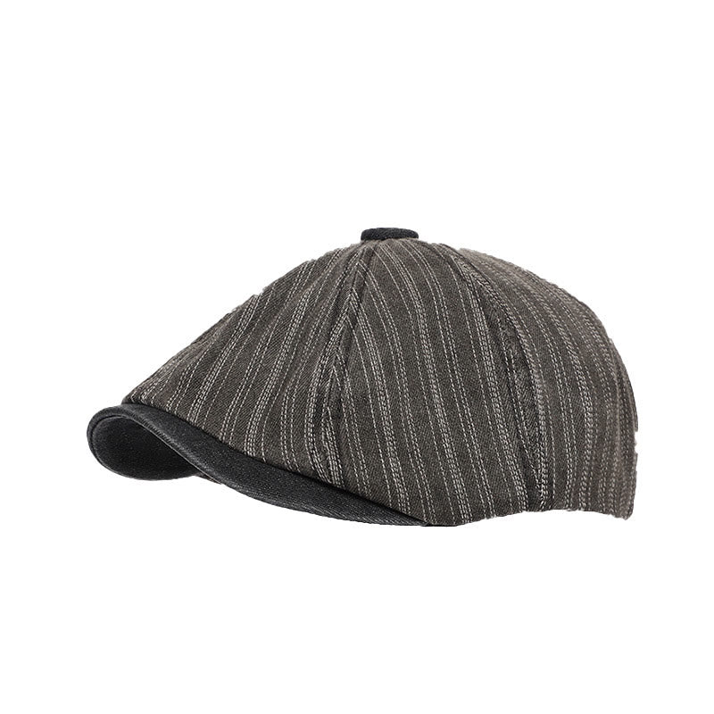 Artist Painter Striped Washed Denim Octagonal Beret Cap - Image 6