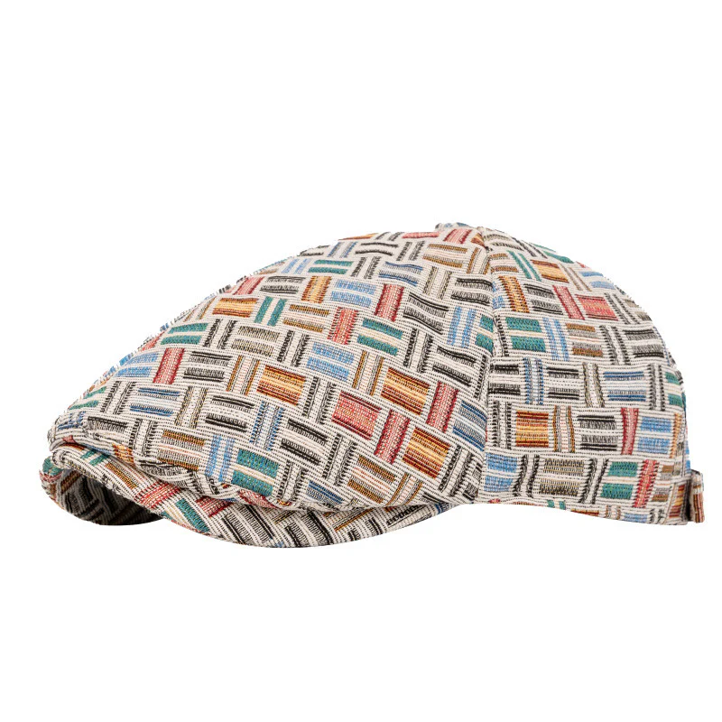 Artistic Retro Colored Jacquard Checkered Beret Hat