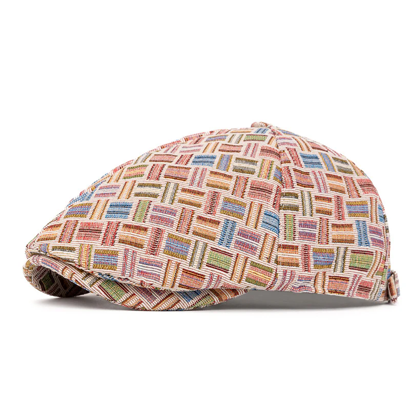Artistic Retro Colored Jacquard Checkered Beret Hat - Image 11