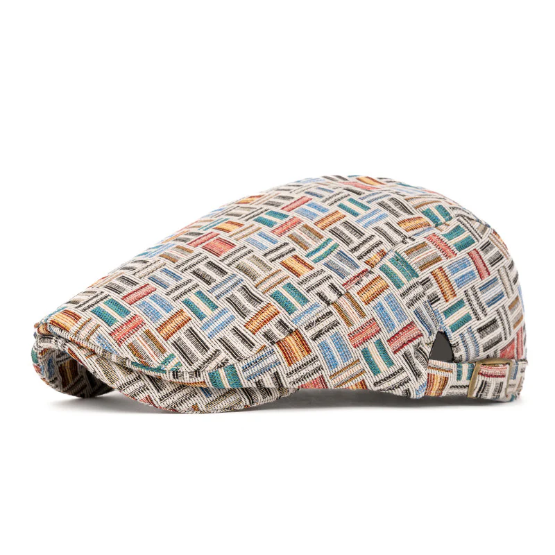 Artistic Retro Colored Jacquard Checkered Beret Hat - Image 12