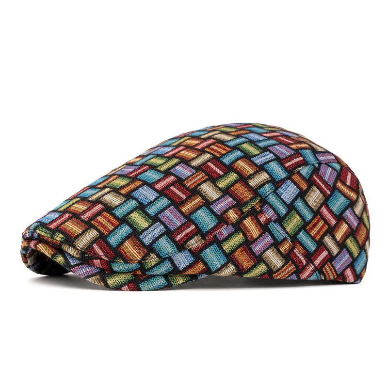 Artistic Retro Colored Jacquard Checkered Beret Hat - Image 17
