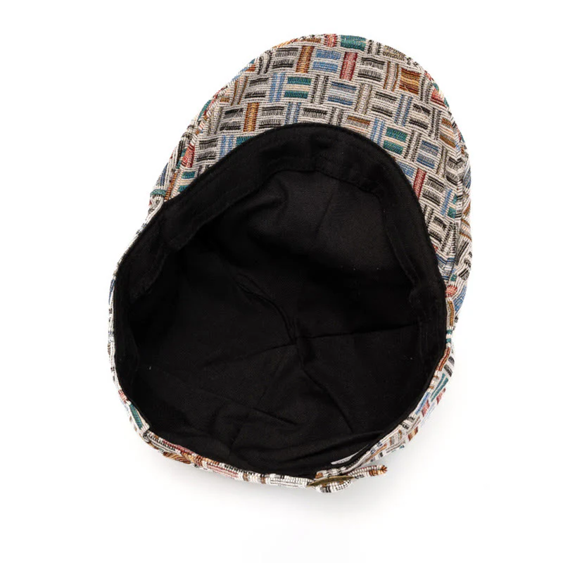 Artistic Retro Colored Jacquard Checkered Beret Hat - Image 6