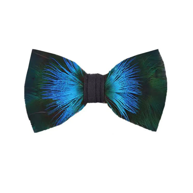 Aurora Blue & Green Feather Bow Tie with Lapel Pin - Image 6