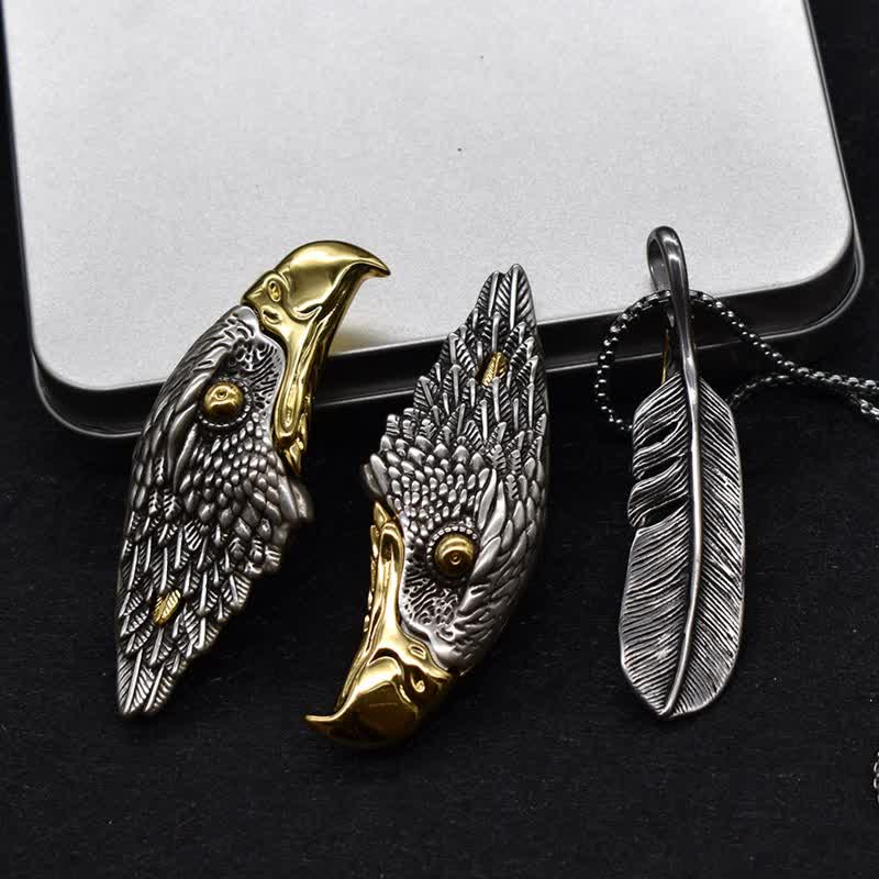 Bald Eagle Hidden Knife Feather Pendant Necklace - Image 7