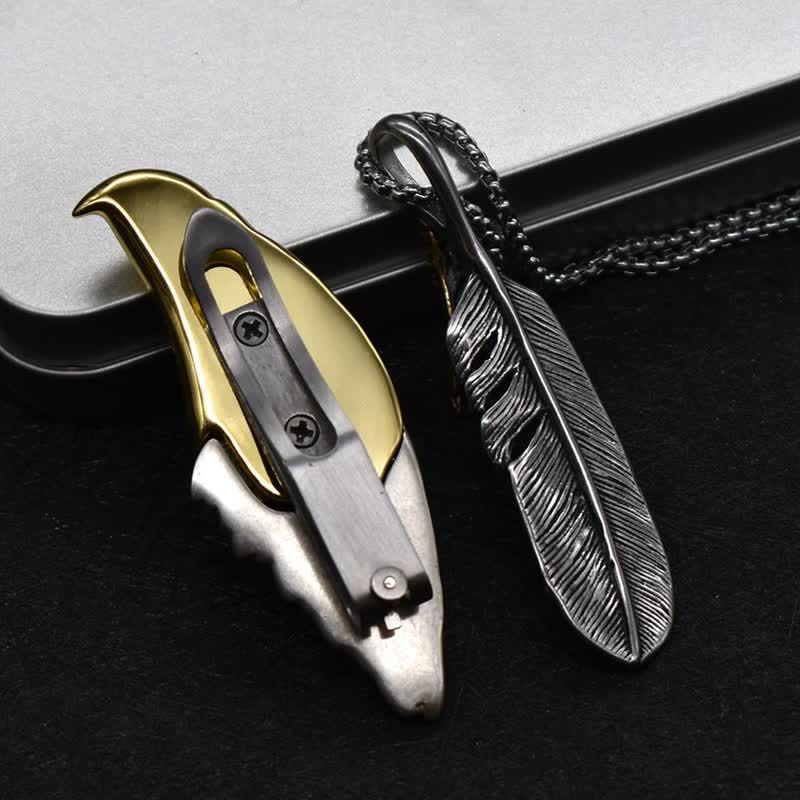 Bald Eagle Hidden Knife Feather Pendant Necklace - Image 8