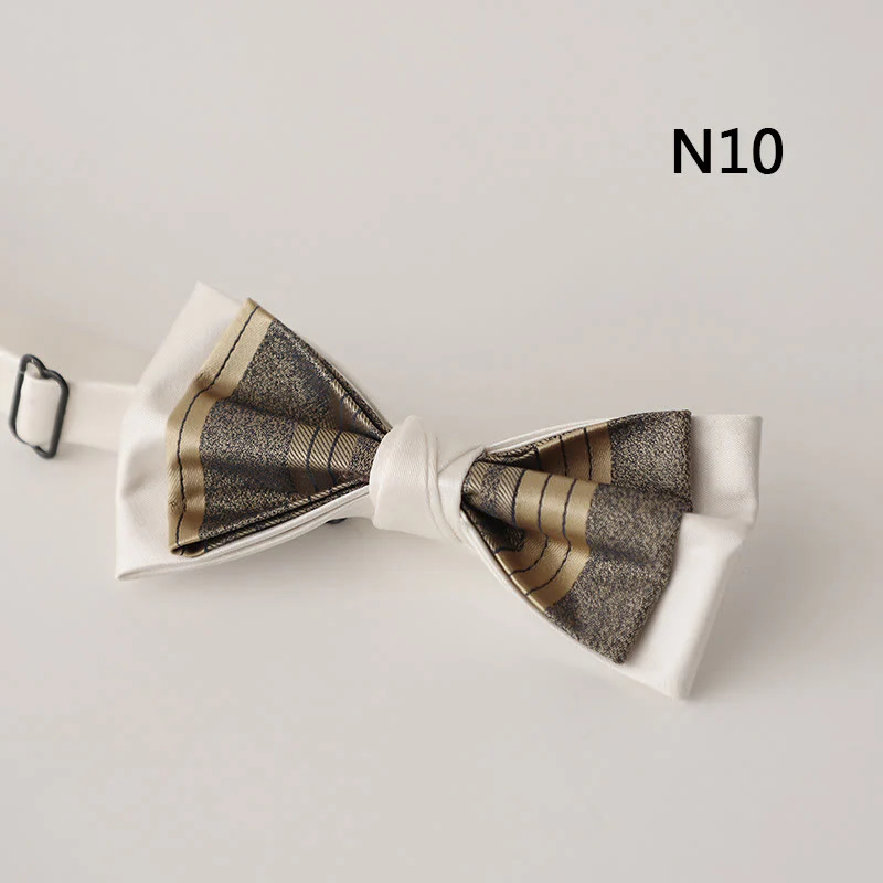 Beige Pattern Two-Layer Satin Adjustable Strap Bow Tie - Image 12