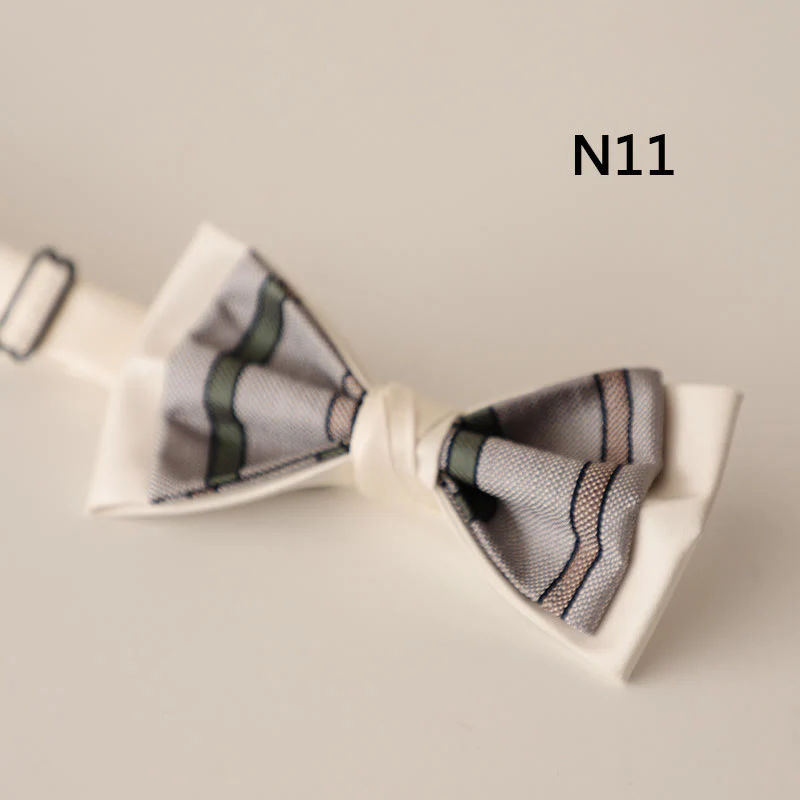 Beige Pattern Two-Layer Satin Adjustable Strap Bow Tie - Image 13