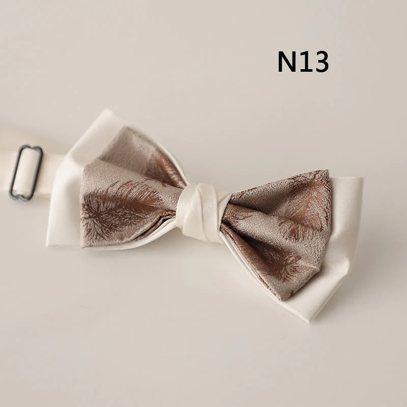 Beige Pattern Two-Layer Satin Adjustable Strap Bow Tie - Image 15