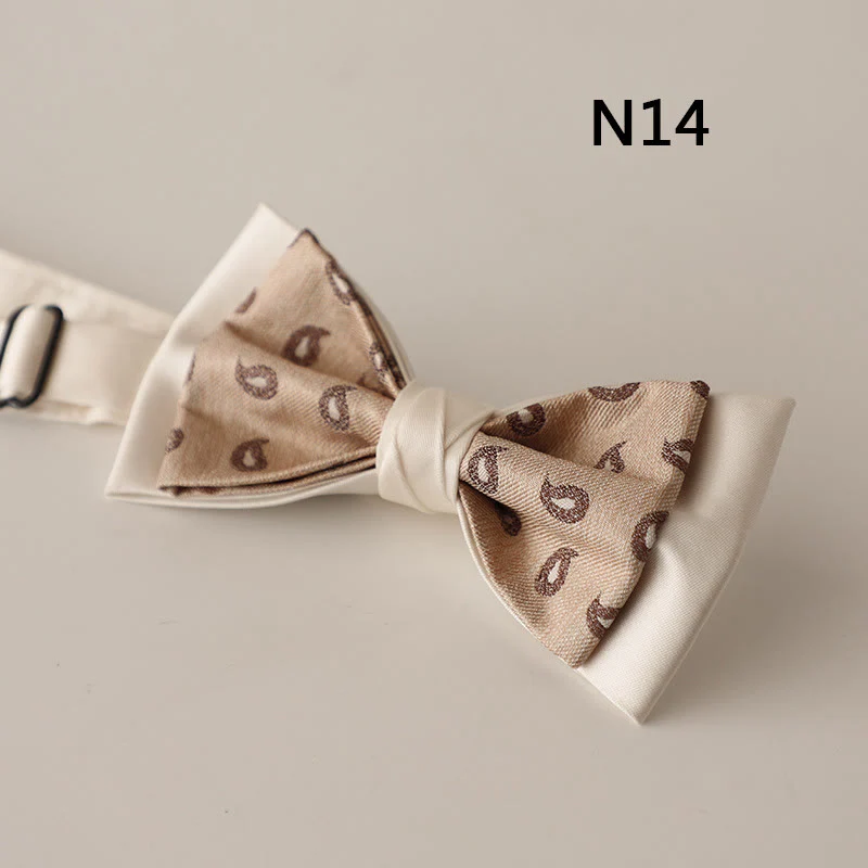 Beige Pattern Two-Layer Satin Adjustable Strap Bow Tie - Image 16