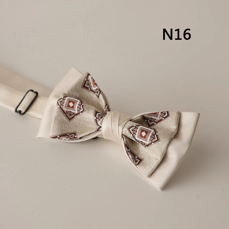 Beige Pattern Two-Layer Satin Adjustable Strap Bow Tie - Image 18