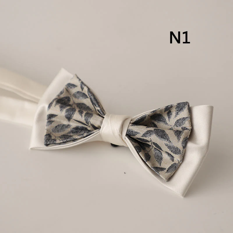 Beige Pattern Two-Layer Satin Adjustable Strap Bow Tie - Image 2
