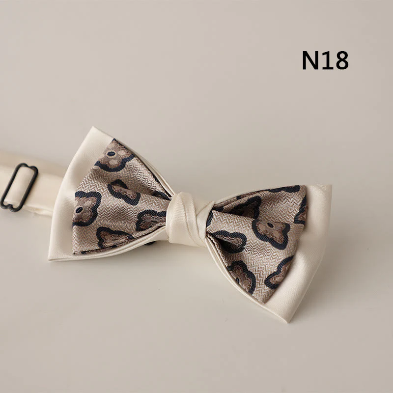 Beige Pattern Two-Layer Satin Adjustable Strap Bow Tie - Image 20