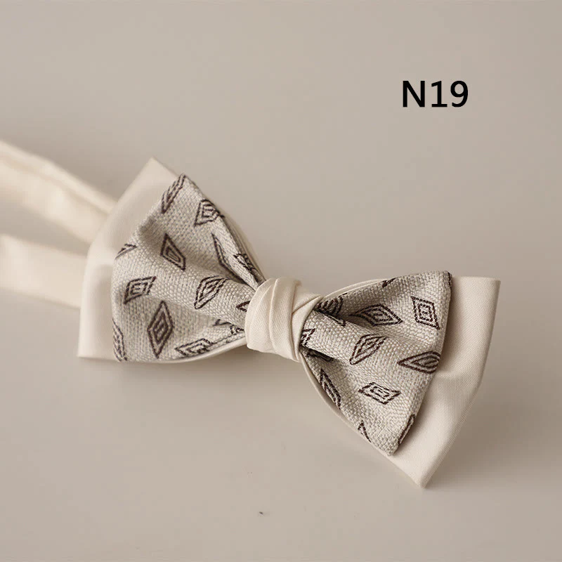 Beige Pattern Two-Layer Satin Adjustable Strap Bow Tie - Image 21