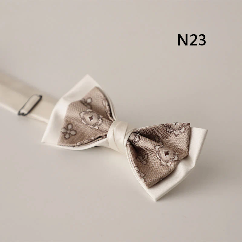 Beige Pattern Two-Layer Satin Adjustable Strap Bow Tie - Image 25