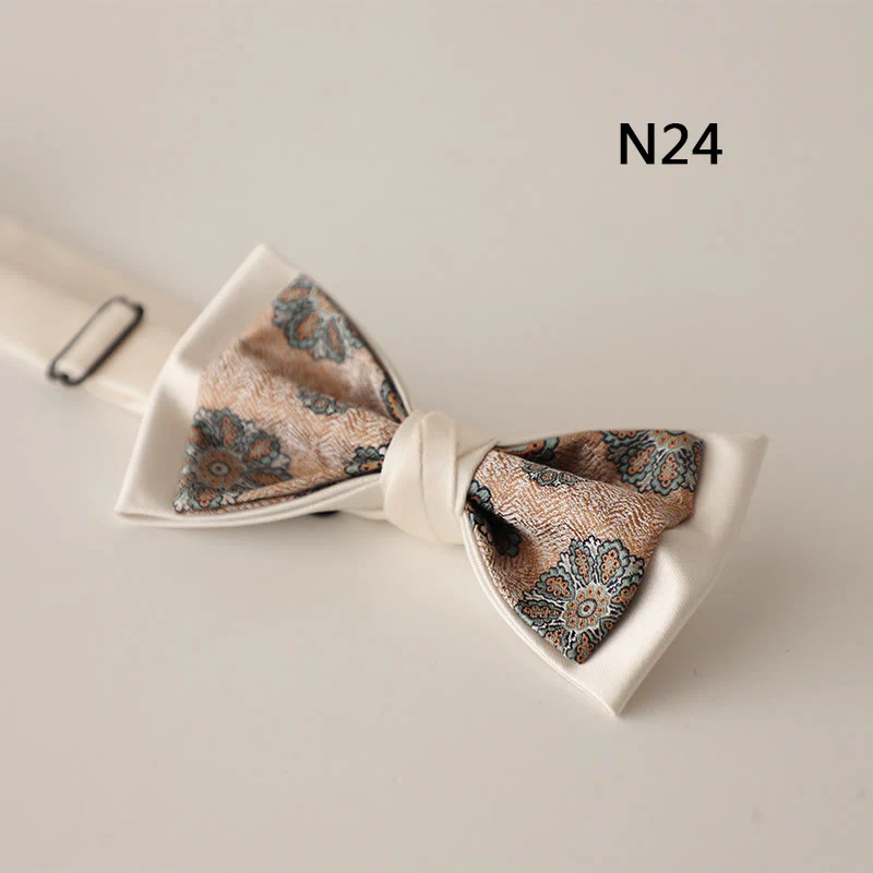 Beige Pattern Two-Layer Satin Adjustable Strap Bow Tie - Image 26