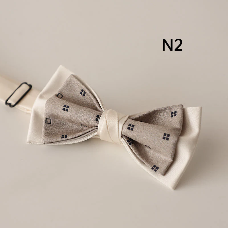Beige Pattern Two-Layer Satin Adjustable Strap Bow Tie - Image 5