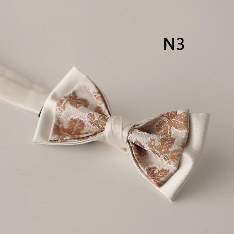 Beige Pattern Two-Layer Satin Adjustable Strap Bow Tie - Image 6