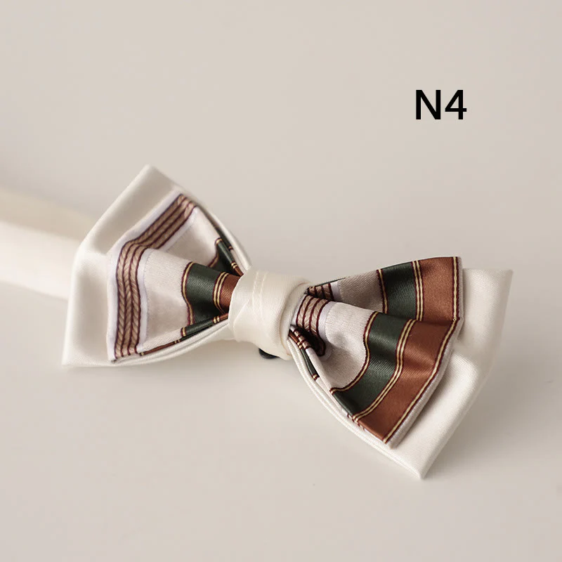 Beige Pattern Two-Layer Satin Adjustable Strap Bow Tie - Image 7