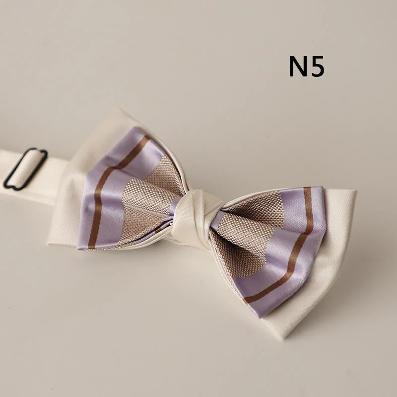 Beige Pattern Two-Layer Satin Adjustable Strap Bow Tie - Image 8