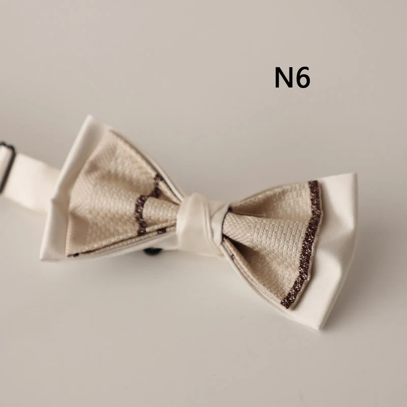 Beige Pattern Two-Layer Satin Adjustable Strap Bow Tie - Image 9
