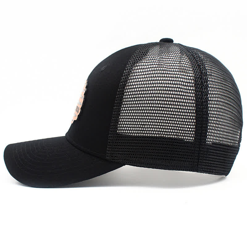 Best Dad Ever USA Flag Leather Label Patch Trucker Hat - Image 3