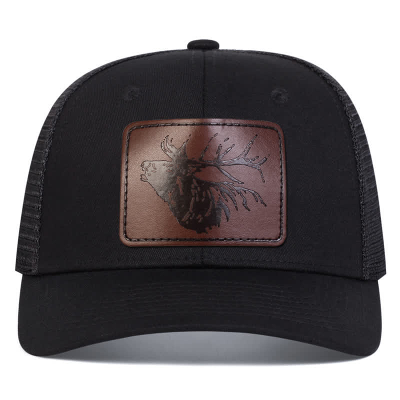 Big Deer Head Leather Label Patch Trucker Hat - Image 3