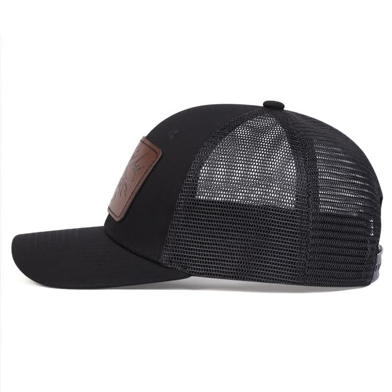 Big Deer Head Leather Label Patch Trucker Hat - Image 4