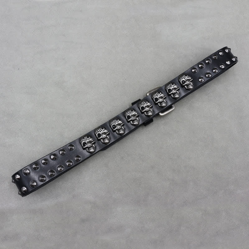 Biker Casual Skulls Rivets Double Pin Leather Belt - Image 8