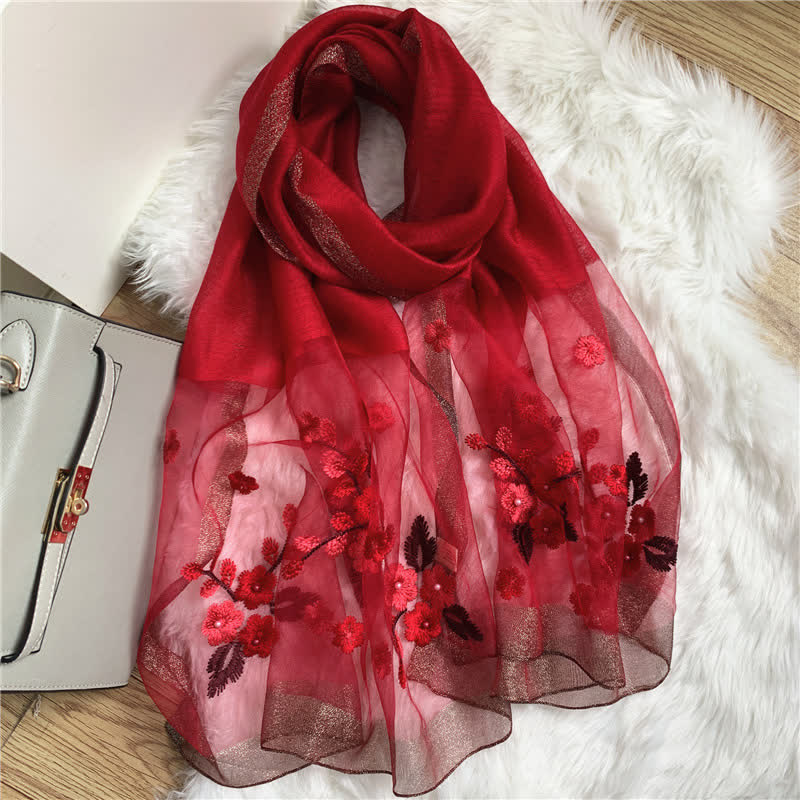Birchapple Flower Embroidered Gold Edge Thin Summer Scarf - Image 10