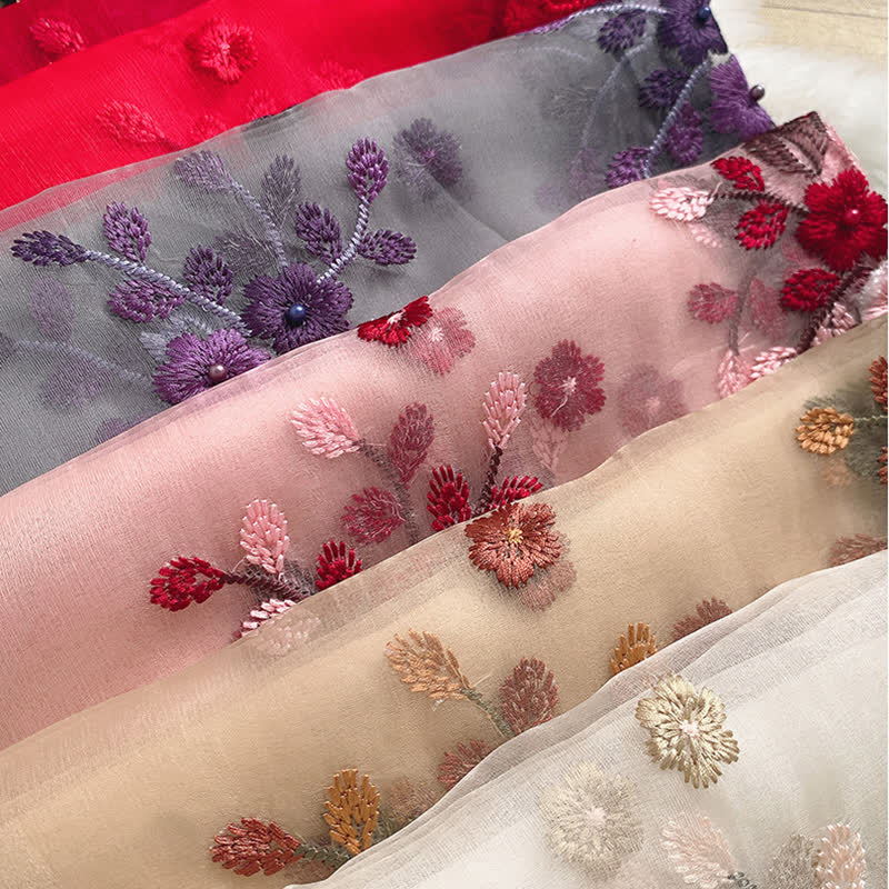 Birchapple Flower Embroidered Gold Edge Thin Summer Scarf - Image 3