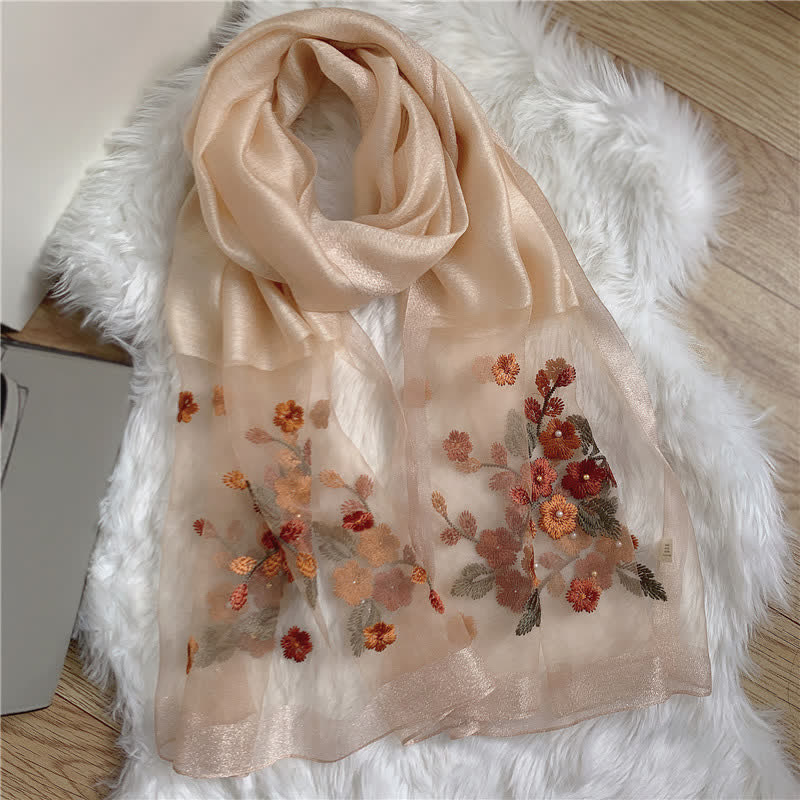 Birchapple Flower Embroidered Gold Edge Thin Summer Scarf - Image 8